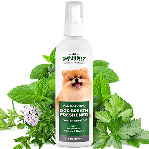 2-in-1 Dog Breath Freshener Spray and Water Additive All Natural Dog Dental Care That Fights Bad Breath Plaque and Tartar. Dog Teeth Cleaning and Fresh Breath with No Brushing 8 oz. 2-in-1 Dog Breath Freshener Spray and Water Additive All Natural Dog Dental Care That Fights Bad Breath Plaque and Tartar. Dog Teeth Cleaning and Fresh Breath with No Brushing 8 oz.