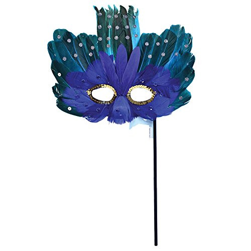 Bristol Novelty EM014 Feather Eye Mask on Stick Womens Blue/Green One Size