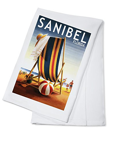 Sanibel Florida Beach Chair and Ball -100 percent Cotton Kitchen Towel-