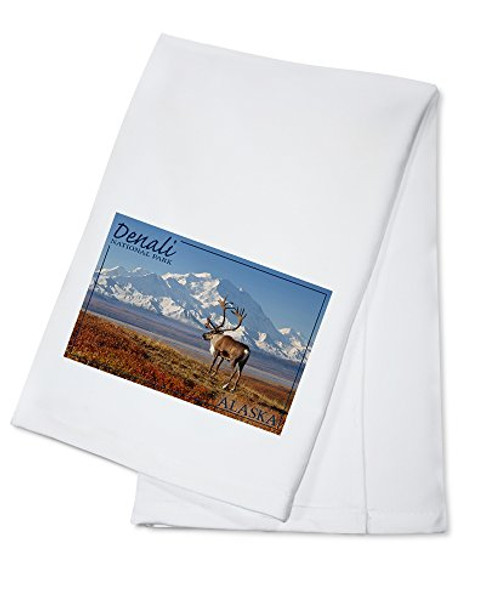 Denali National Park Alaska Caribou and Denali -100 percent Cotton Kitchen Towel- Denali National Park Alaska Caribou and Denali -100 percent Cotton Kitchen Towel-