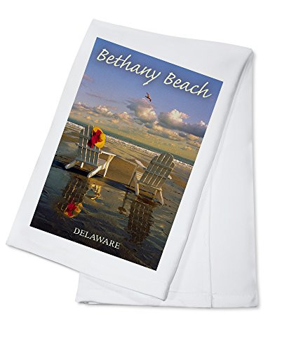 Bethany Beach Delaware Adirondack Chairs on Beach -100 percent Cotton Kitchen Towel-