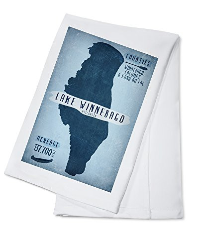 Lake Winnebago Wisconsin Lake Essentials Shape Acreage and County -100 percent Cotton Kitchen Towel-