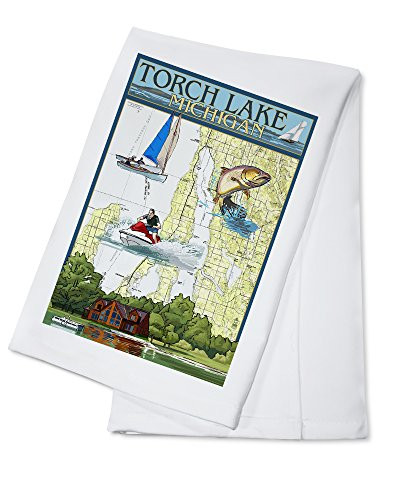 Torch Lake Michigan Nautical Chart -100 percent Cotton Kitchen Towel-