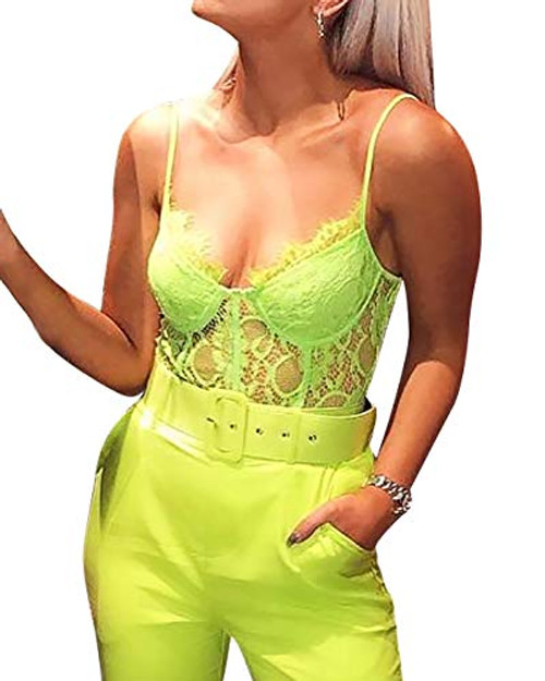 gagaopt Sexy Lace Bodysuit for Women Lingerie Teddy One Piece Babydoll Green gagaopt Sexy Lace Bodysuit for Women Lingerie Teddy One Piece Babydoll Green