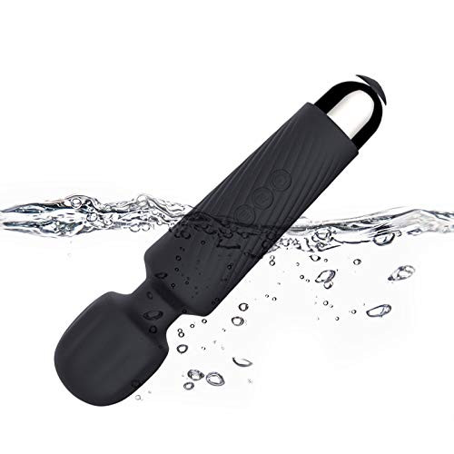Lamantt Rechargeable Personal Wand MassagerCordless Personal Massager Handheld with 20 Patterns  and  8 Speeds Waterproof and USB Wand Massage Recovering Back Neck Legs -Black-