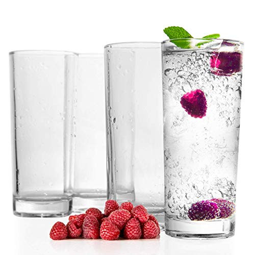 COYMOS Highball Glasses Drinking Heavy Base Tall Glass Tumbler Drinking Glasses Set of 4 for Water Wine Beer Cocktails Whiskey Juice Bars Mixed Drinks - 11 Ounces