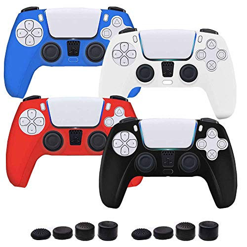 Aosai PS5 DualSense Controller Skin Studded Anti-Slip PS5 DualSense Controller Cover Silicone Grip for PS5 Controller-Controller Skin x 4  Plus FPS PRO Thumb Grips x 8-