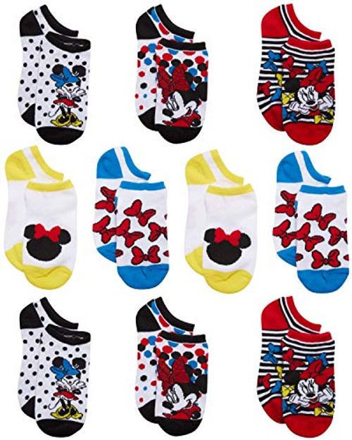 Disney Girls Socks - Minnie Mouse No-Show Ankle Socks -10 Pack- Size Sock Size 6-8.5 Minnie Mouse White Disney Girls Socks - Minnie Mouse No-Show Ankle Socks -10 Pack- Size Sock Size 6-8.5 Minnie Mouse White