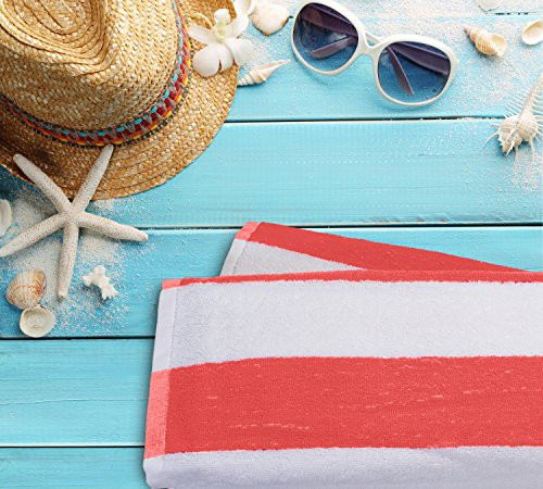 Everyday Resort Quality Cabana Beach Towels - Pack of 2 Cabana Orange Stripe Pool Towels 100 percent Cotton - Large 60 inch by 30 inch - Soft and Absorbent Great for The Pool and The Beach