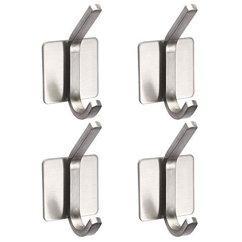 Wall Hooks Adhesive Hooks for Hanging Towels Set of 4 Sticky Hanging Wall Hangers Heavy Duty Stainless Steel Hooks for Bathrooms Kitchen Utensils