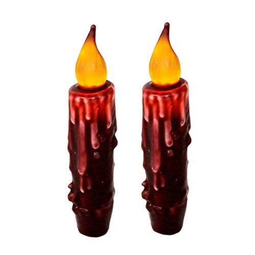 CVHOMEDECO. Real Wax Hand Dipped Battery Operated LED Timer Taper Candles Country Primitive Flameless Lights Decor 4-3/4 Inch Burgundy 2 PCS in a Package