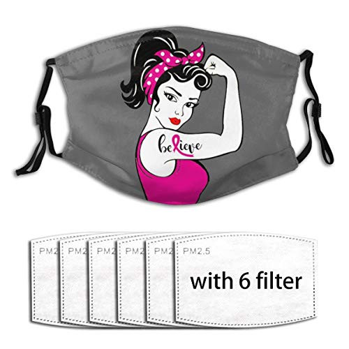Breast Cancer Awareness Face Mask for Women Bandana Balaclava Reusable and Adjustable with 6 Fliters