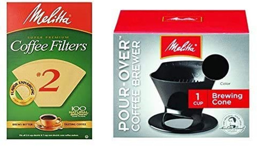 Bundle - Melitta Ready Set Joe Single Cup Pour Over Coffee Brewer Maker Black Plus 2 Natural Brown Cone Coffee Filters 100-Count Bundle - Melitta Ready Set Joe Single Cup Pour Over Coffee Brewer Maker Black Plus 2 Natural Brown Cone Coffee Filters 100-Count