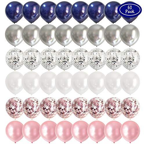 Navy Blue and Chrome Silver Balloons Rose Gold Confetti Party Balloons for Graduation Bachelorette Gender Reveal Birthday Decorations