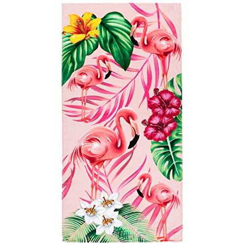 Flamingo Beach Towel 30 x 60 inches 100 percent Cotton -Flamingos and Hibiscus 30 inch x 60 inch- Flamingo Beach Towel 30 x 60 inches 100 percent Cotton -Flamingos and Hibiscus 30 inch x 60 inch-