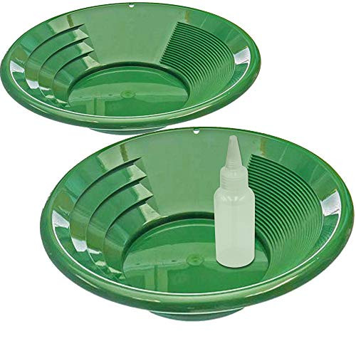 Sluice Fox Lot of 2-12 inch Green Gold Pans w/Bottle Snuffer-Panning Kit-Prospecting-Mining