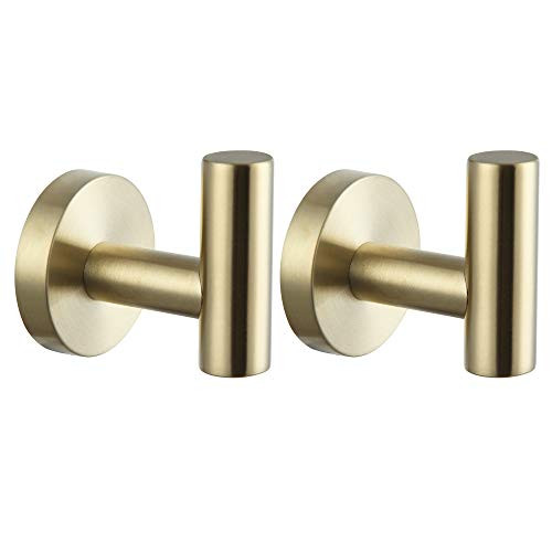 Bathroom Towel Hooks SUS 304 Stainless Steel Coat Hook Round Clothes Wall Mounted Towel Coat Robe Hook Cabinet Closet for Bath Kitchen Garage Hotel Brushed PVD Zirconium Gold