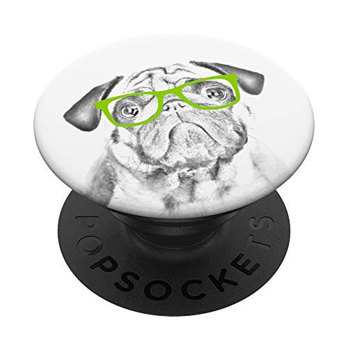 Pug wearing Lime Green Glasses PopSockets PopGrip Swappable Grip for Phones  and  Tablets