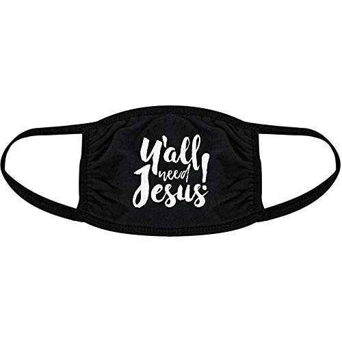 Yall Need Jesus Face Mask Funny Religion Church Novelty Nose and Mouth Covering -Black- - 2 Pack