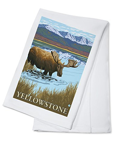 Yellowstone Montana Moose Drinking -100 percent Cotton Kitchen Towel- Yellowstone Montana Moose Drinking -100 percent Cotton Kitchen Towel-