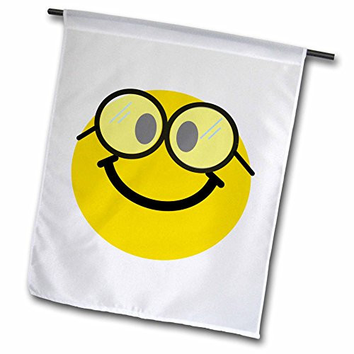 3dRose fl_113100_1 Geeky Smiley Face Cute Geek Happy Nerd Yellow Smilie with Glasses Smiling Studious Cartoon Smile Garden Flag 12 by 18-Inch
