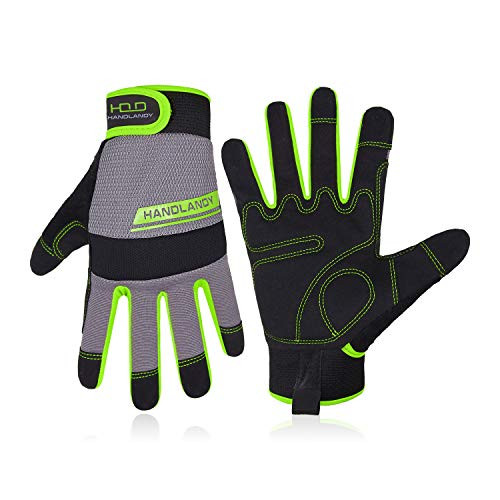 HANDLANDY Work Gloves Mens  and  Women Utility Safety Mechanic Working Gloves Touch Screen Flexible Breathable Yard Work Gloves -XX-Large Green-