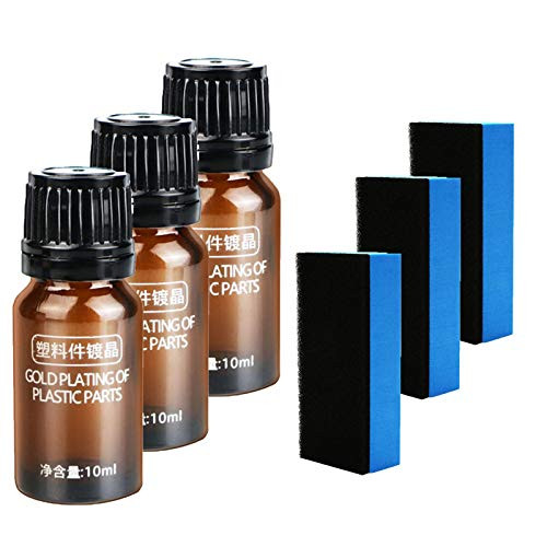 Car Plastic Parts Refurbish Agent 10mlCar Cleaning Retreading AgentMulti-Functional Restore Wax Treatment Interior Agent Cleaner with Sponge -3 Pcs-
