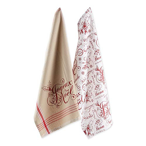 DII Vintage Christmas Collection Dishtowel 18x28 Joyeux Noel 2 Piece