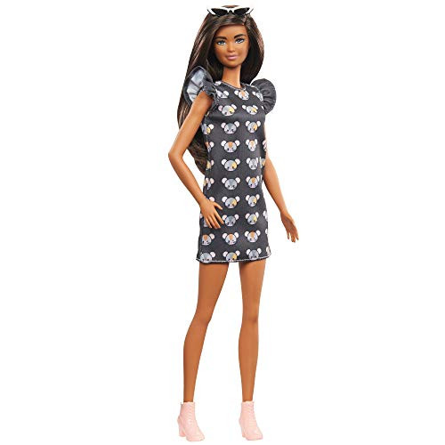 Barbie Fashionistas Doll 140 with Long Brunette Hair Wearing Mouse-Print Dress Pink Booties and Sunglasses Toy for Kids 3 to 8 Years Old Barbie Fashionistas Doll 140 with Long Brunette Hair Wearing Mouse-Print Dress Pink Booties and Sunglasses Toy for Kids 3 to 8 Years Old