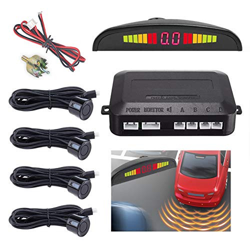 Auto Reverse Backup Radar System with 4 Parking Sensors Distance Detection LED Distance Safty Display Sound Warning Buzzer -Black-