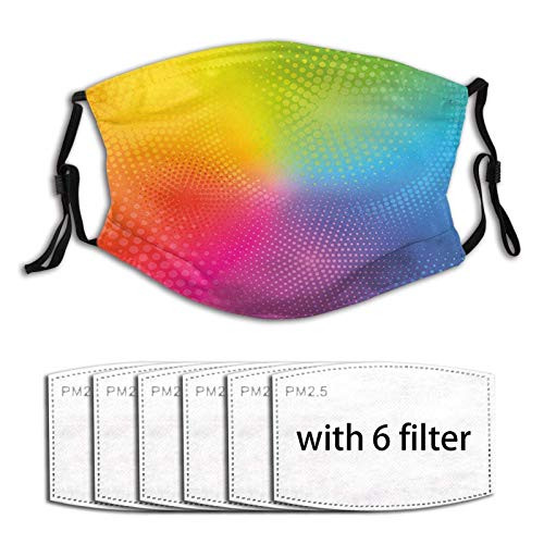 Rainbow Vibrant Neon Colors Circles Rounds Dots Radiant Unisex Adult Black Border Masks Soft Cotton Fabric Mask Half Face Protective Balaclave