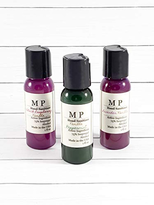 Mixed Vanilla Hand Sanitizers 75 percent Isopropyl Alcohol Sanitizer Gel Made with alcohol Vitamin E Aloe vera Purple Green travel size bottles essential oil Peppermint Lavender Black raspberry