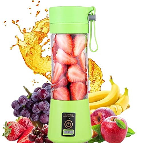 HANBO Electric Portable Juicer Blender Cup Household Fruit Mixer with Six Blades in 3D 380ml USB Rechargeable Juice Blender Magnetic Secure Switch Electric Fruit Mixer -Green-