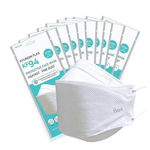 KF94 - Face Protective Mask for Adult -White- -Made in Korea- -10 Individually Packaged- KN FLAX 4-Layers Premium KF94 Certified Face Safety White Mask for Adult -English Packing-