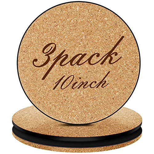 3 Pieces Cork Plant Mat Round Cork Plant Coasters DIY Cork Pad Plant Plate Pad for Gardening Indoor and Outdoor Pots DIY Craft Project -10 Inches Nude and Black-