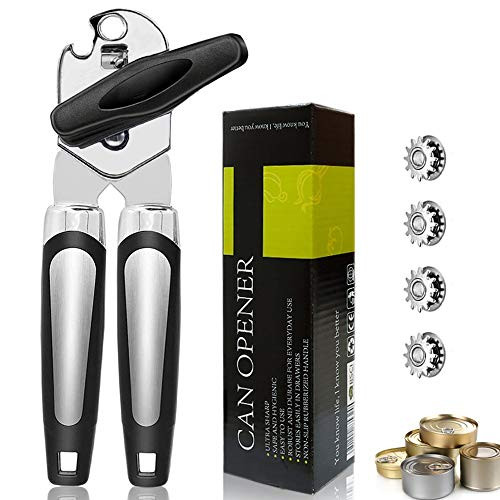 KEKU three-in-one stainless steel functional design manual can opener heavy duty with non-slip handle built-in bottle opener smooth super sharp cutting tool with 4 spare blades KEKU three-in-one stainless steel functional design manual can opener heavy duty with non-slip handle built-in bottle opener smooth super sharp cutting tool with 4 spare blades