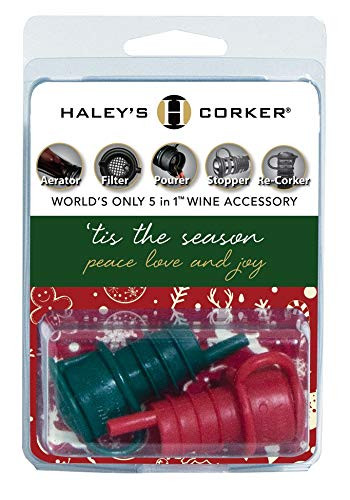 Haleys Corker 5-in-1 Wine Aerator Stopper Pourer Filter and Re-Corker Tis the Season -Red Green-