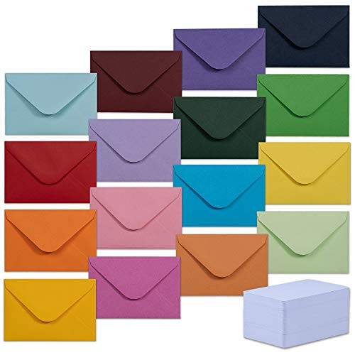 Gift Card Envelopes - 160-Count Mini Envelopes and Blank Note Cards Paper Business Card Envelopes Bulk Tiny Envelope Pockets and Small Note Cards 16 Colors 4 x 2.7 Inches