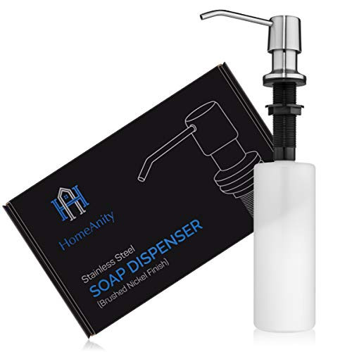 Soap Dispenser for Kitchen Sink - Built in Kitchen Sink Soap Dispenser Pump -Brushed Nickel- Stainless Steel - Large 17 Ounce Under Sink Soap Dispenser Bottle - Refill from the Top