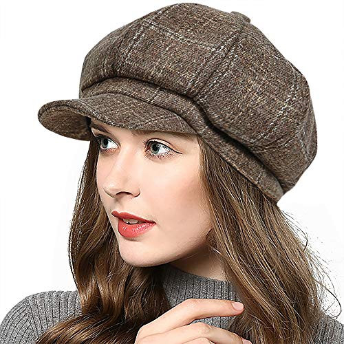 PanPacSight Womens Newsboy Hats Fall Wool Cabbie Beret Tweed Girls Paperboy Cap -5-Khaki-