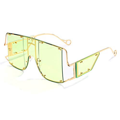 GUVIVI Oversized Fashion Square Sunglasses Women New Mirror Men Shades Glasses Luxury Metal Rivet Trend Unique Female Eyewear  -Yellow-