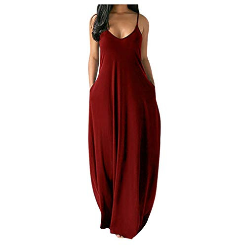 vermers Tops 2020 Fashion Women Sexy Plus Size Solid Sleeveless Casual Dress Deep V-Neck Pockets Camisole Long Dress Wine vermers Tops 2020 Fashion Women Sexy Plus Size Solid Sleeveless Casual Dress Deep V-Neck Pockets Camisole Long Dress Wine