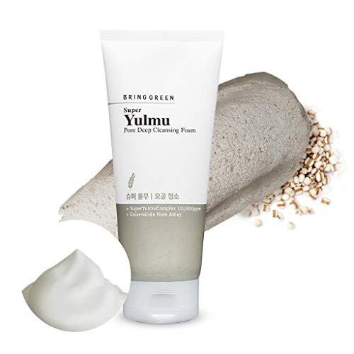 BRING GREEN Super Yulmu Pore Deep Cleansing Foam 200ml - Adlay Seed Powder and Clay Contained Exfoliating Rich Foam Cleanser Remove Dead Skin Cells  and  Blackeads Moisturizing Deep Cleanser