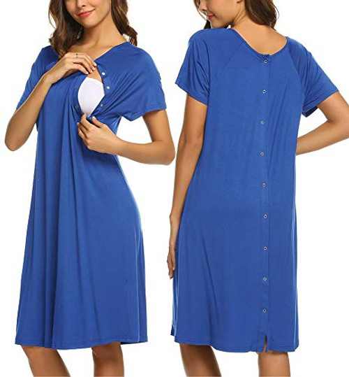 Ekouaer Womens Delivery/Labor/Maternity/Nursing Nightgown Pregnancy Gown for Hospital Breastfeeding Dress-Snorkel BlueXL- Ekouaer Womens Delivery/Labor/Maternity/Nursing Nightgown Pregnancy Gown for Hospital Breastfeeding Dress-Snorkel BlueXL-