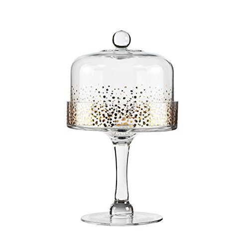 Fitz and Floyd 212700-11PD Gold Luster Glass Pedestal Plate with Dome