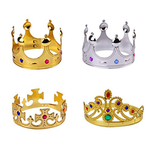 TOYANDONA 4pcs Royal King Crown and Queen Crowns Plastic Crown for Kids Prince Costume Accessory Halloween Costume Prop TOYANDONA 4pcs Royal King Crown and Queen Crowns Plastic Crown for Kids Prince Costume Accessory Halloween Costume Prop