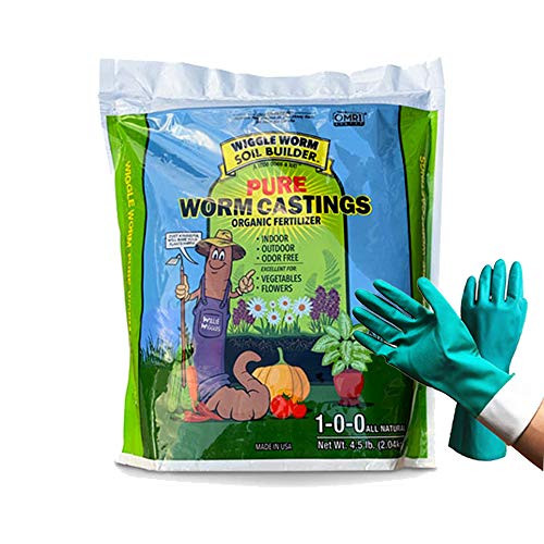 Unco Industries Worm Castings Organic Fertilizer Wiggle Worm Soil Builder 4.5-Pounds -Bundled with Pearsons Garden Gloves-