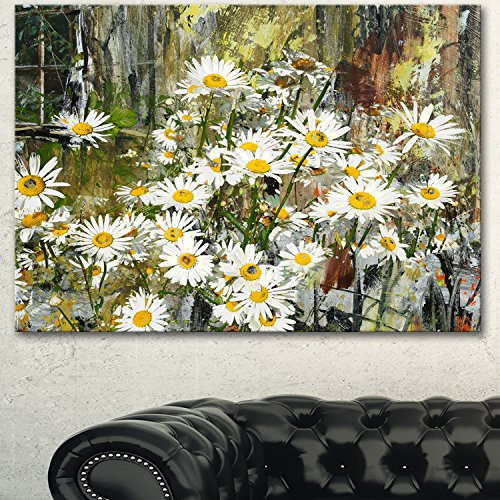 Designart PT14953-20-12 Daisies Flowers Under The Window Canvas Artwork, White, 20x12
