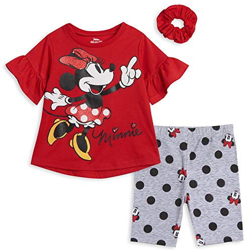 Disney Minnie Mouse Little Girls T-Shirt Shorts Scrunchie - Red/Grey 6-6X