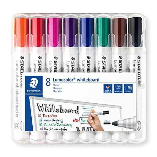 Staedtler 351 WP8 2 mm Lumocolor Bullet Tip Whiteboard Marker - Assorted Colours -Pack of 8-